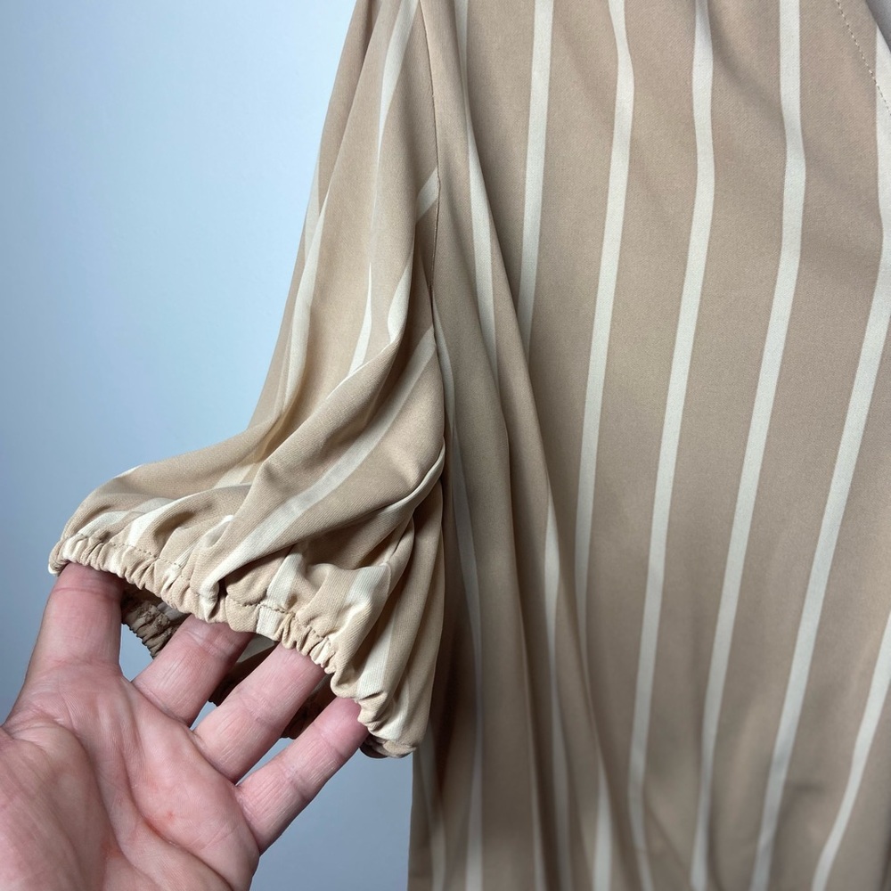 Worthington Cream Tan Wrap Blouse 3/4 Sleeve - Picture 2 of 7